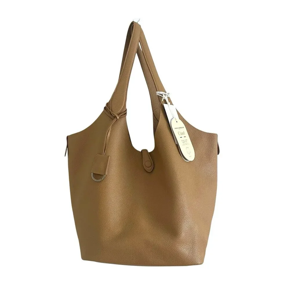 NWT Viola Castellani Tan Leather Hobo Bag Made in Italy Convertible Shopper Tote